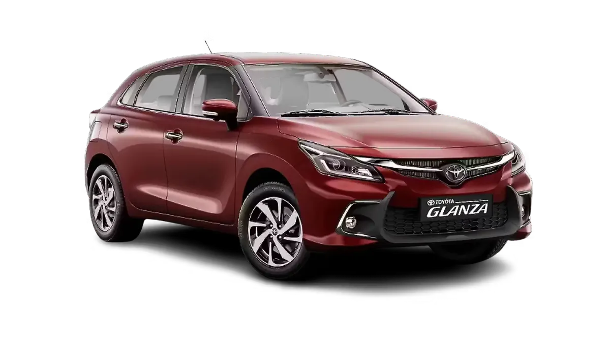 2026 Toyota Glanza facelift hatchback front view with updated grille and headlamps
