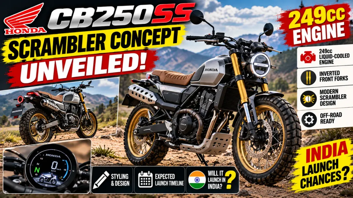 Honda CB250SS Scrambler concept with white tank, red stripe, brown seat and inverted forks