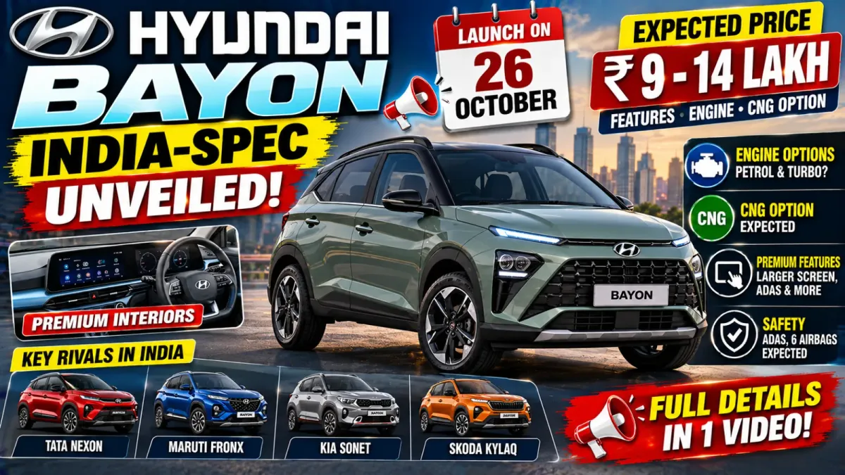 Red Hyundai Bayon India-spec compact SUV front three-quarter view at unveil