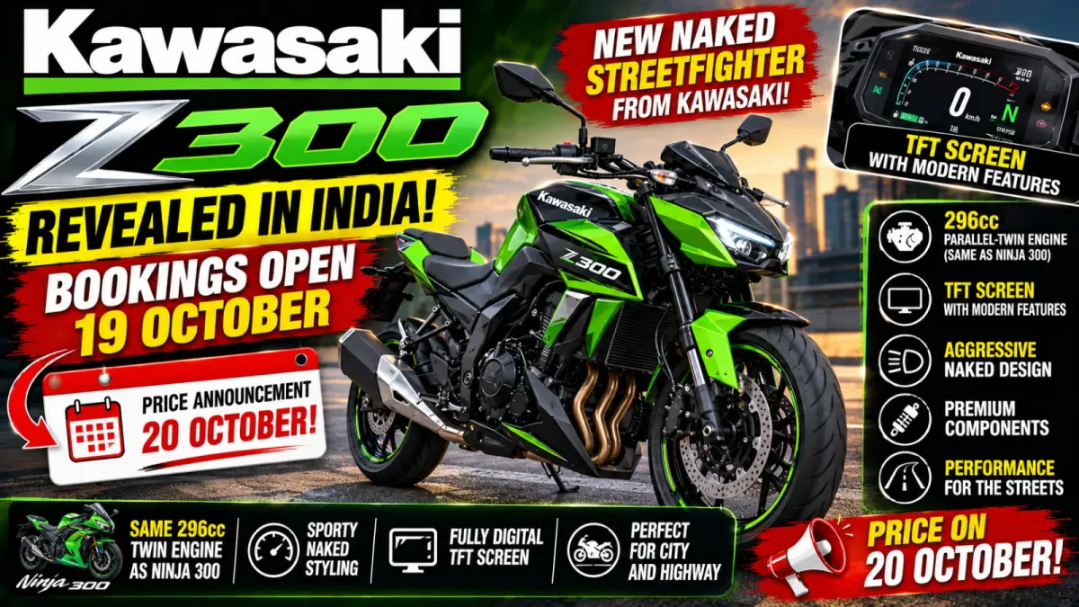 Kawasaki Z300 naked streetfighter motorcycle in green and black