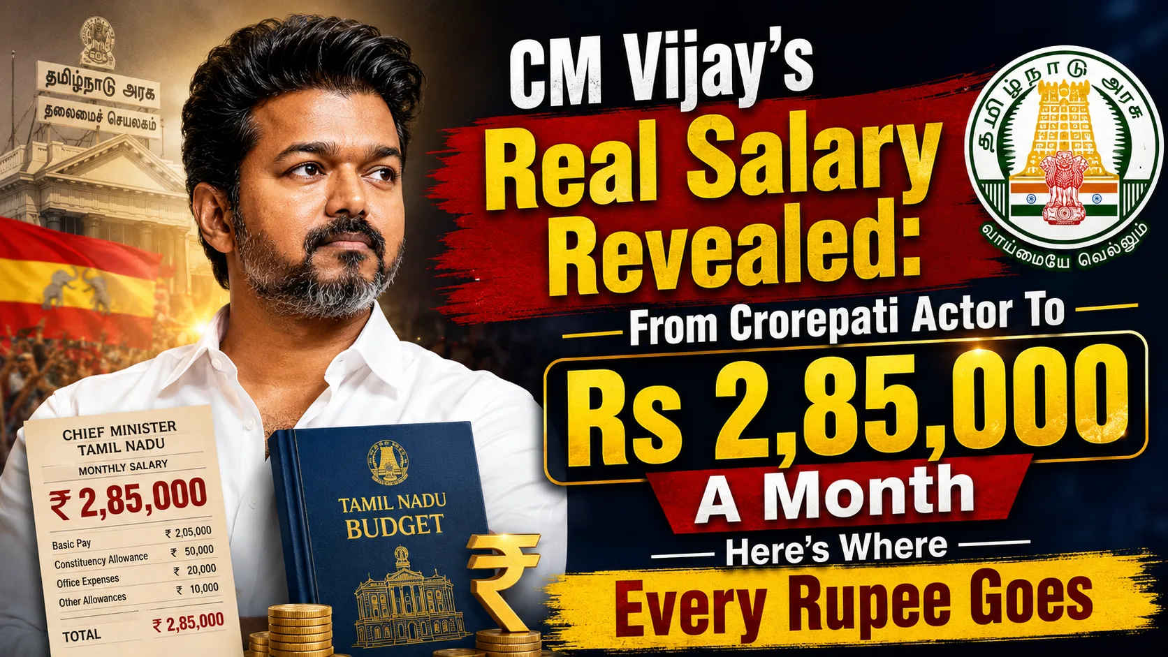 CM Vijay Salary 2026: From Crorepati Actor to ₹2,85,000 a Month — Here's Where Every Rupee Goes